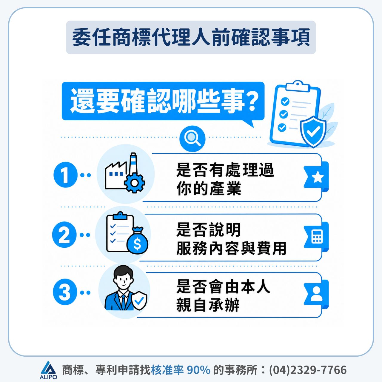 委任商標代理人前確認事項